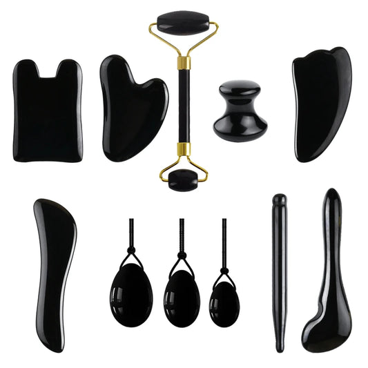 1Pcs Obsidian Jade Roller Gua Sha Natural Jade Scraper Black Gouache Guasha Yoni Egg Massagers for Face Lift Spa Anti-Aging Tool