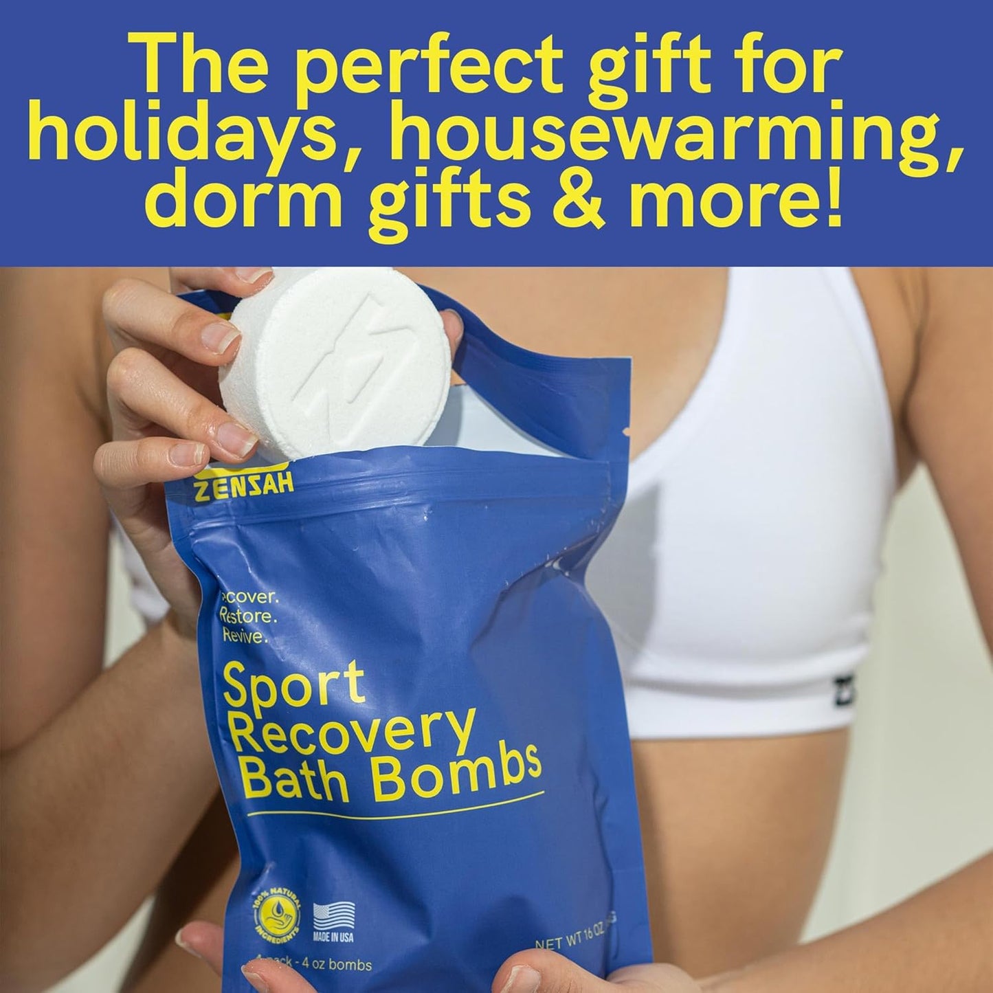 Sport Recovery Bath Bombs - Magnesium Epsom Salt for Soaking Sore Muscles, Christmas Stocking Stuffers, Made in USA with Essential Oils, Peppermint and Eucalyptus Relaxation for Athletes