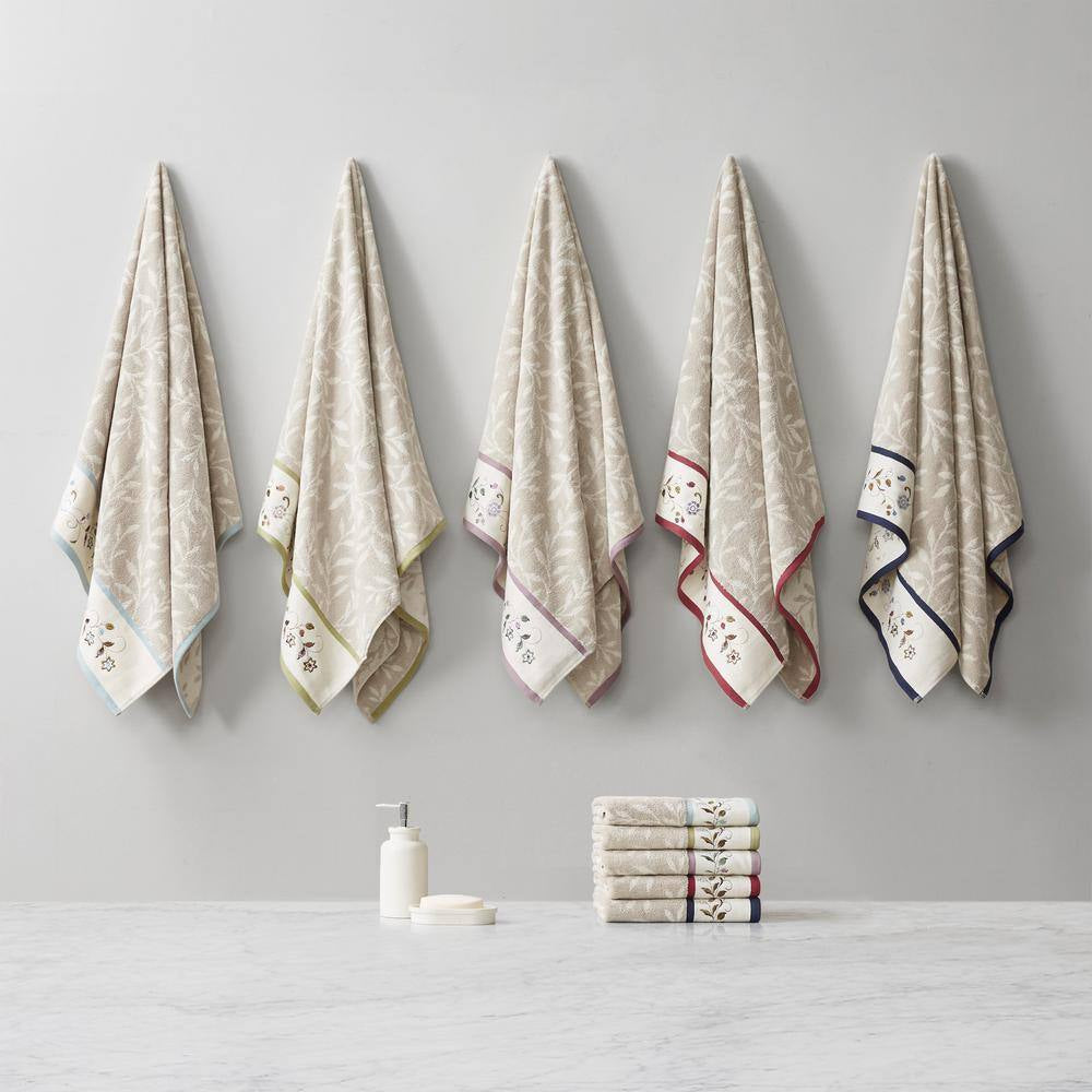 Belle 6-Piece Red Embroidered Jacquard Cotton Bath Towel Set