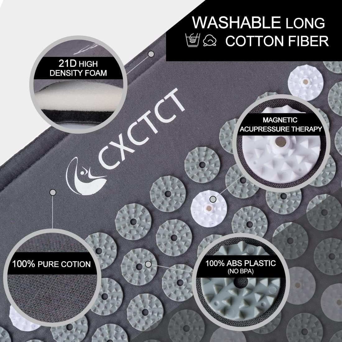 Extra Long Yoga Acupressure Mat Set,Massage Acupuncture Mat Large,Magnetic Mat Acupressure Body Mat and Pillow for Neck Back Pain Relief(Grey)