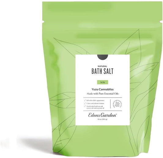 Ache Bath Salt Soak – Yuzu Cannabliss Blend with Pure Essential Oils, Epsom, Dead Sea Salt & Magnesium – for Men & Women, Tension Relief & Muscle Recovery after Workout, 10 Oz (283 G)