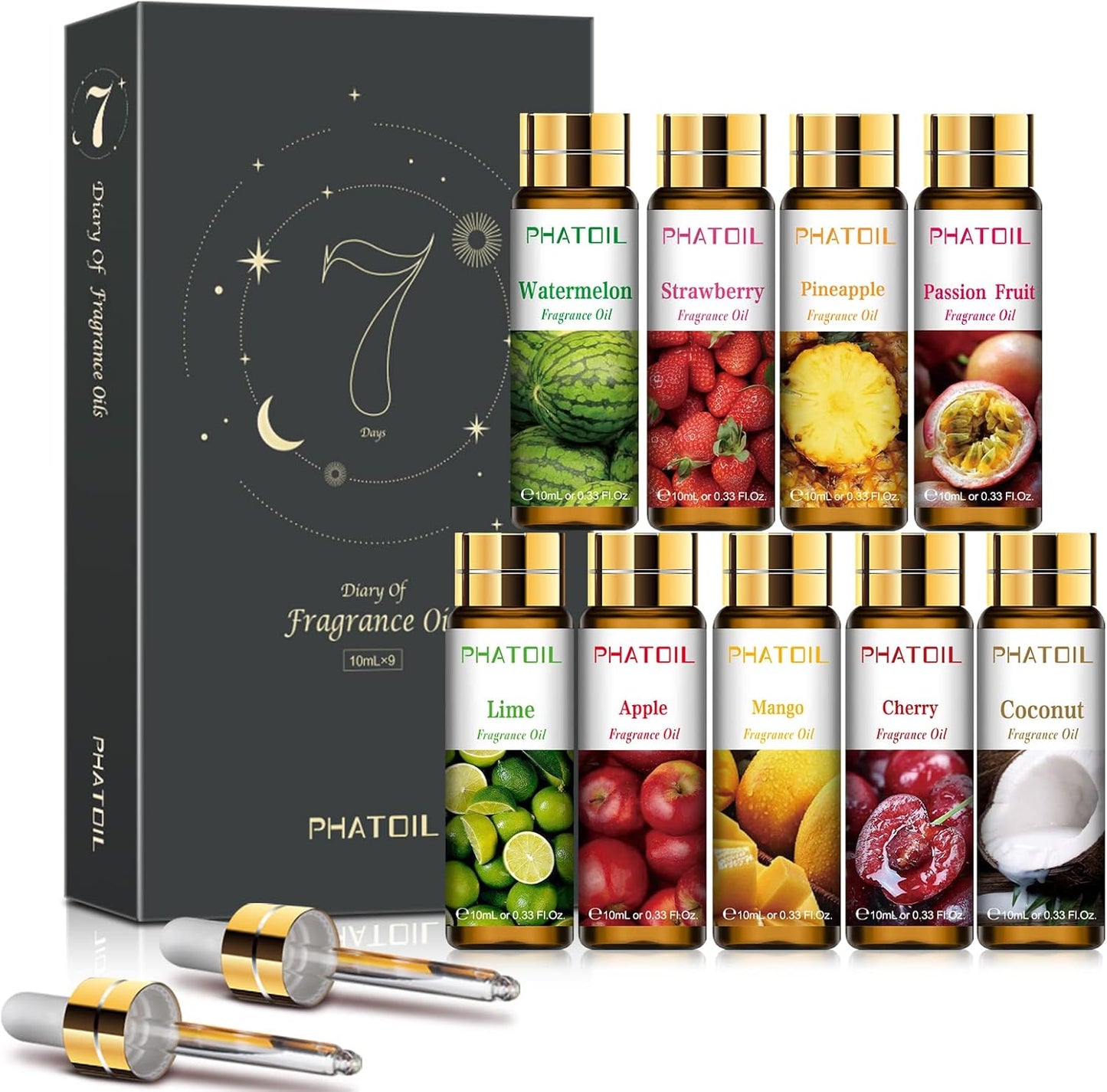 9PCS Fruity Essential Oils Gift Set, 10Ml/0.33Fl.Oz Fragrance Oils for Soap, DIY Candle, Bath Bombs Making, Fruit Scented Oils for Diffusers for Home