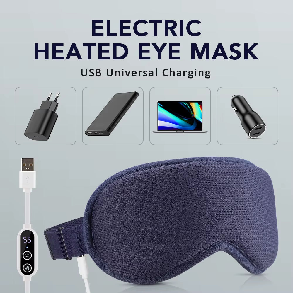 USB Charging Heated Eyemask Vibration Massage for Dry Eyes Relieve Eye Fatigue Warmth Sleep Shading Office Home Travel Eye Mask