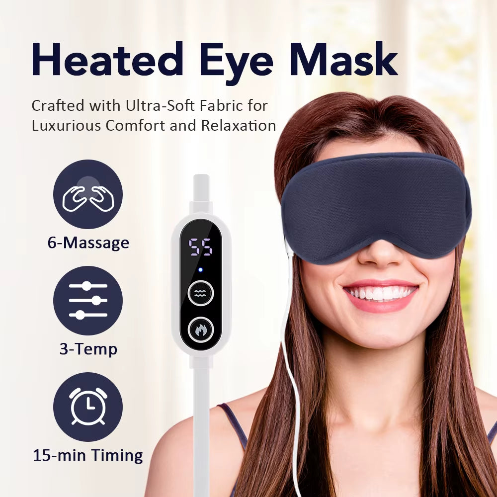 USB Charging Heated Eyemask Vibration Massage for Dry Eyes Relieve Eye Fatigue Warmth Sleep Shading Office Home Travel Eye Mask
