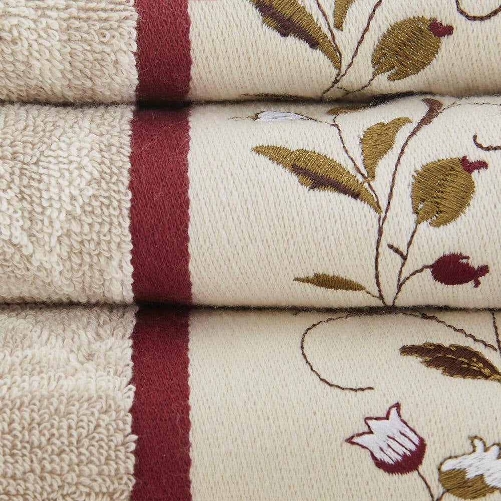 Belle 6-Piece Red Embroidered Jacquard Cotton Bath Towel Set