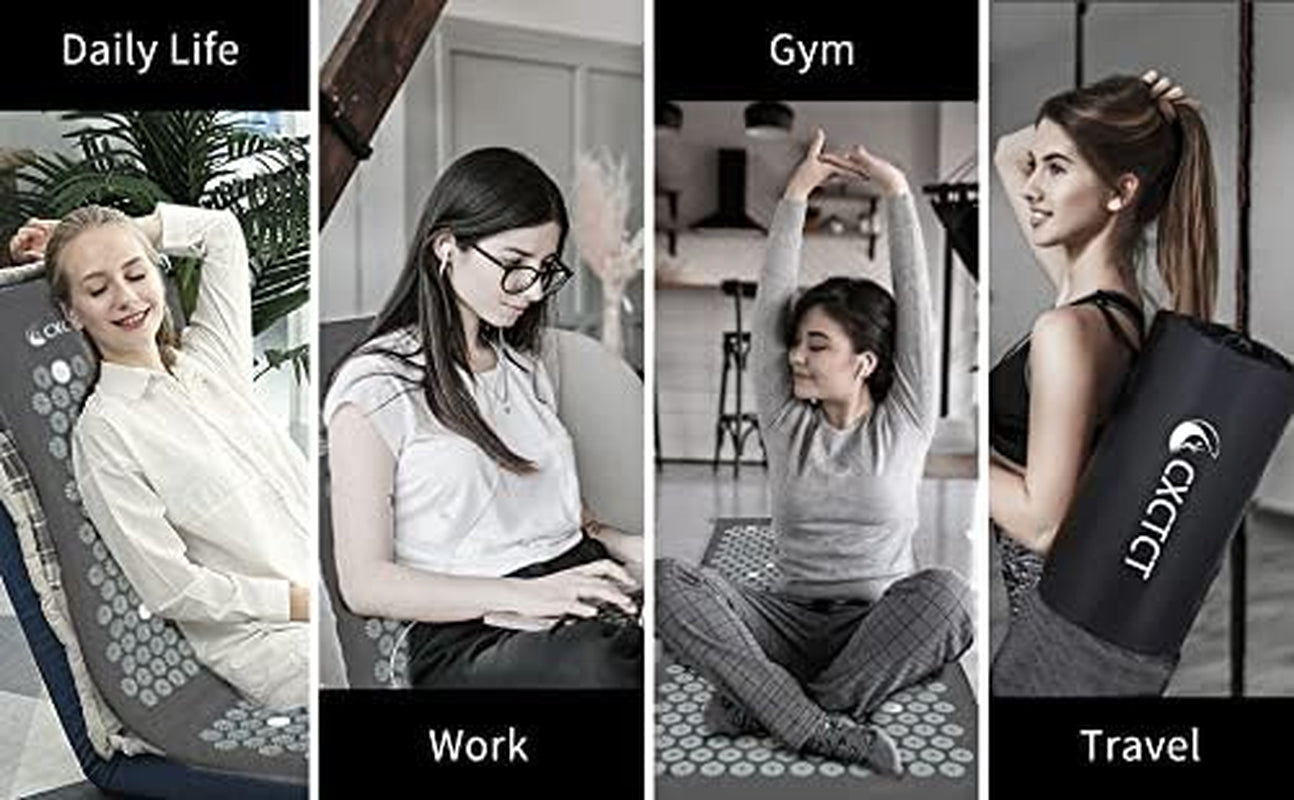 Extra Long Yoga Acupressure Mat Set,Massage Acupuncture Mat Large,Magnetic Mat Acupressure Body Mat and Pillow for Neck Back Pain Relief(Grey)