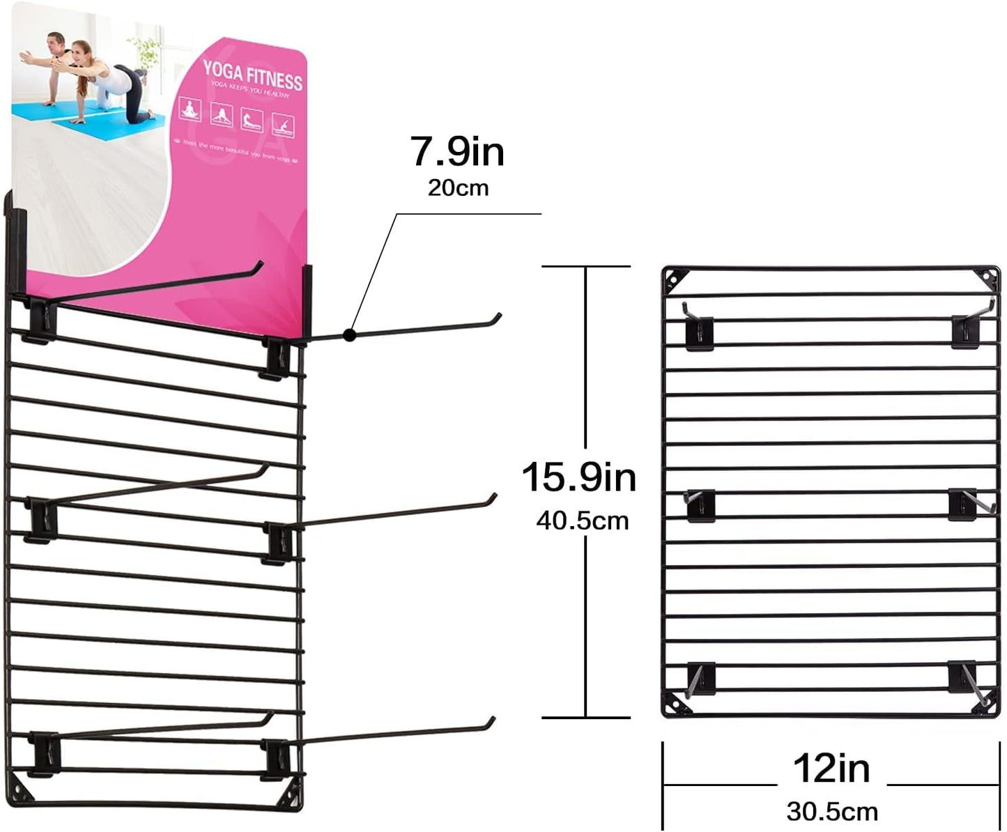 Yoga Mat Rack Wall Mount Foam Roller Storage Gym Organizer Yoga Mats Holder Yoga Mat Organizers and Storage Metal Grid Hooks Adjustable