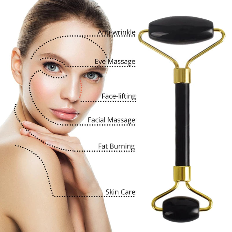 1Pcs Obsidian Jade Roller Gua Sha Natural Jade Scraper Black Gouache Guasha Yoni Egg Massagers for Face Lift Spa Anti-Aging Tool