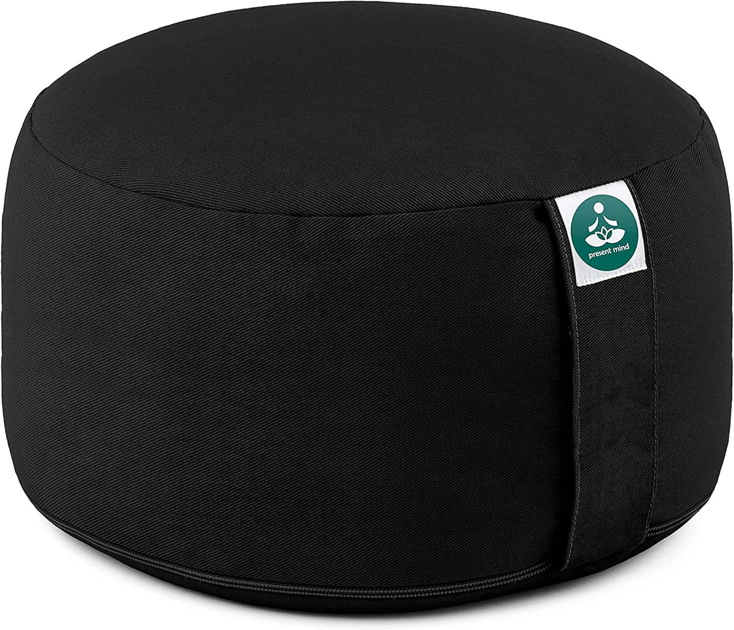 (Height 6.5") round Zafu Yoga Bolster for Gymnastics & Meditation Made in the EU - Deep Black 100% Natural Cotton Yoga Meditation Buckwheat Cushion with Washable Covers