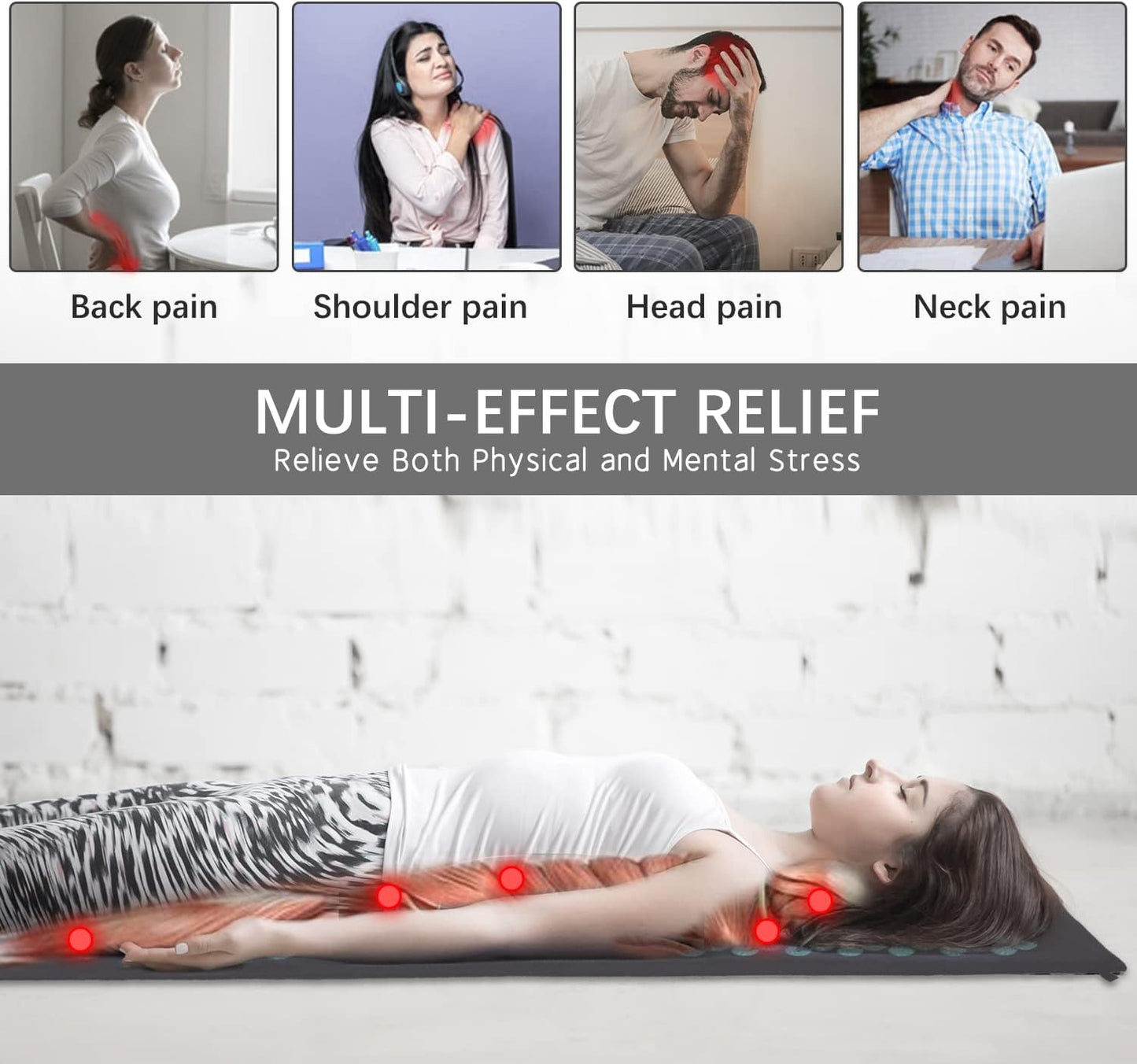 Extra Long Yoga Acupressure Mat Set,Massage Acupuncture Mat Large,Magnetic Mat Acupressure Body Mat and Pillow for Neck Back Pain Relief(Grey)