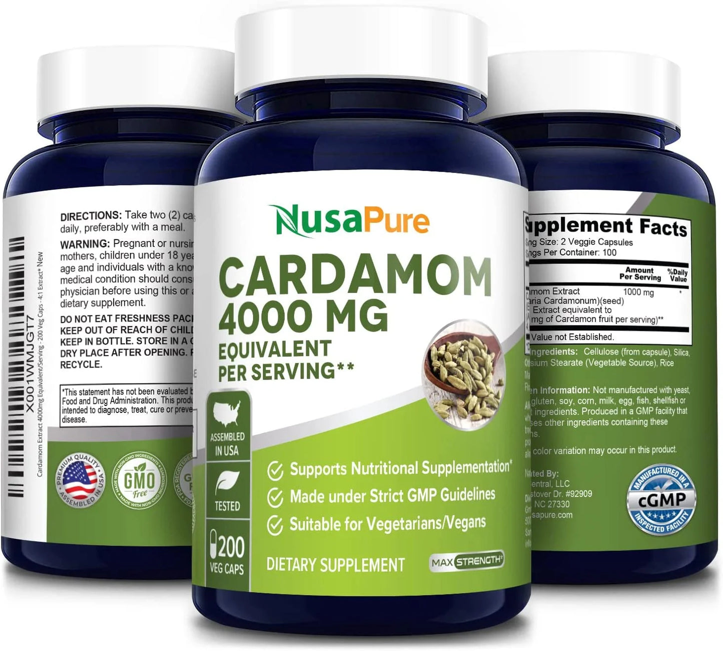 4000Mg Cardamom Extract, 200 Vegetarian Capsules for Optimal Health, Non-Gmo & Gluten-Free, Dietary Supplement for Unisex Adult Health & Wellness