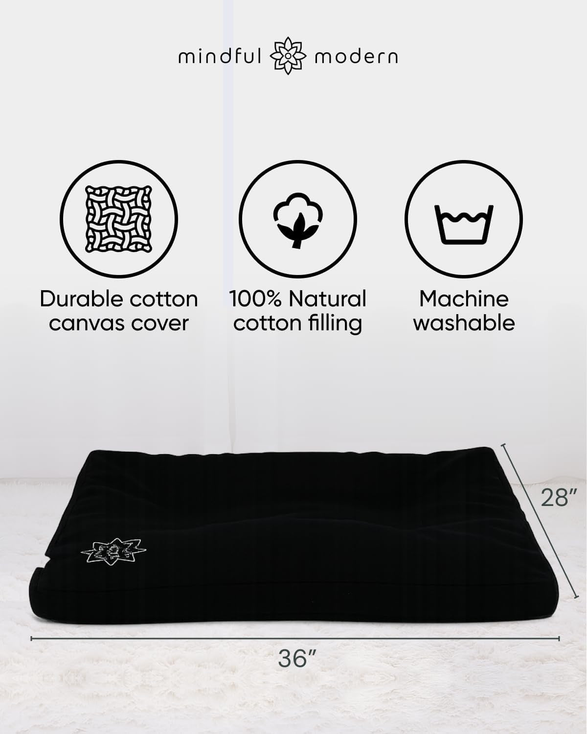 Mindful & Modern Zabuton Meditation Mat - Cotton Filled Yoga and Meditation Pad - Zabuton Meditation Cushion for Kneeling and Sitting Support - Large Rectangular Sitting Floor Pillow for Bench or Zafu