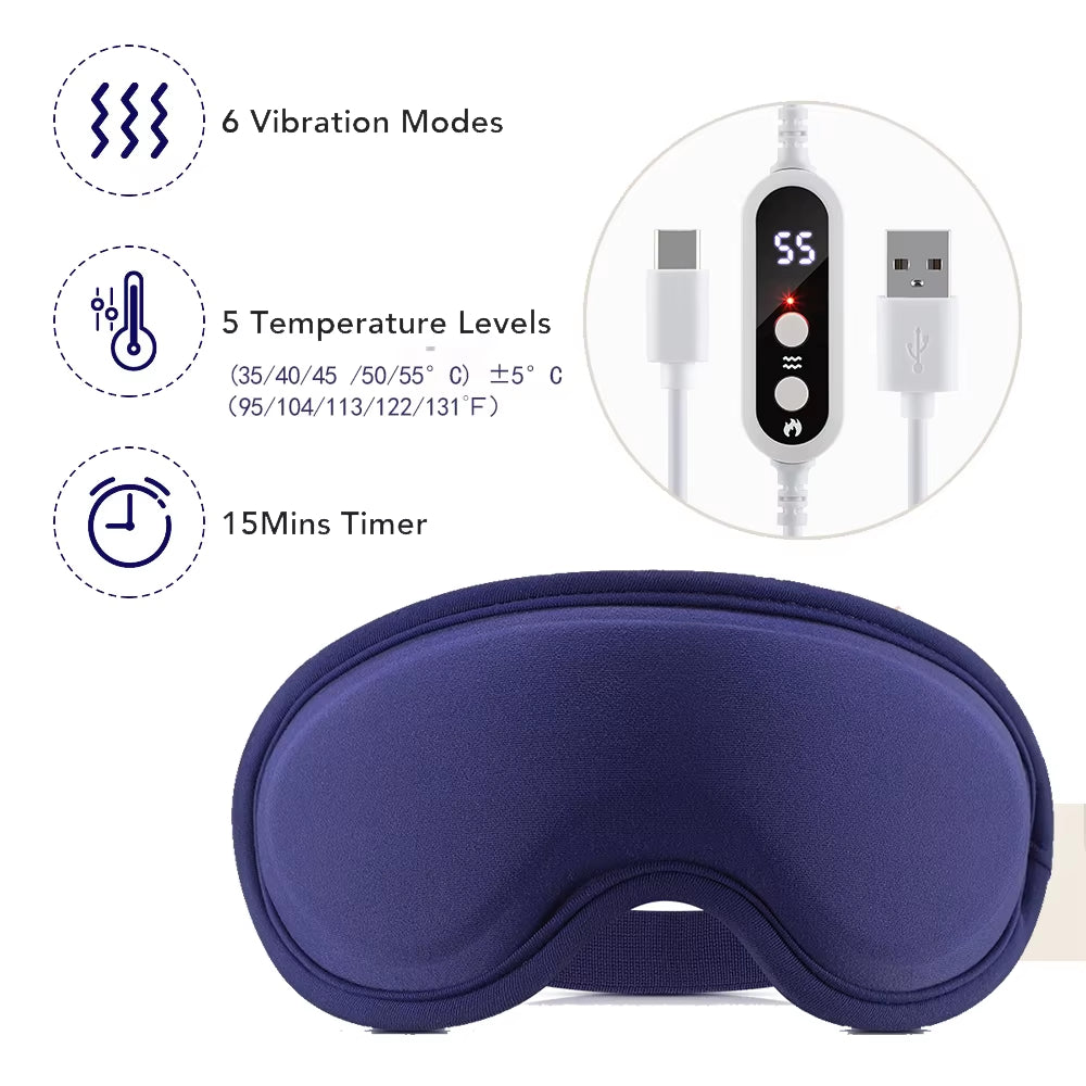 USB Charging Heated Eyemask Vibration Massage for Dry Eyes Relieve Eye Fatigue Warmth Sleep Shading Office Home Travel Eye Mask