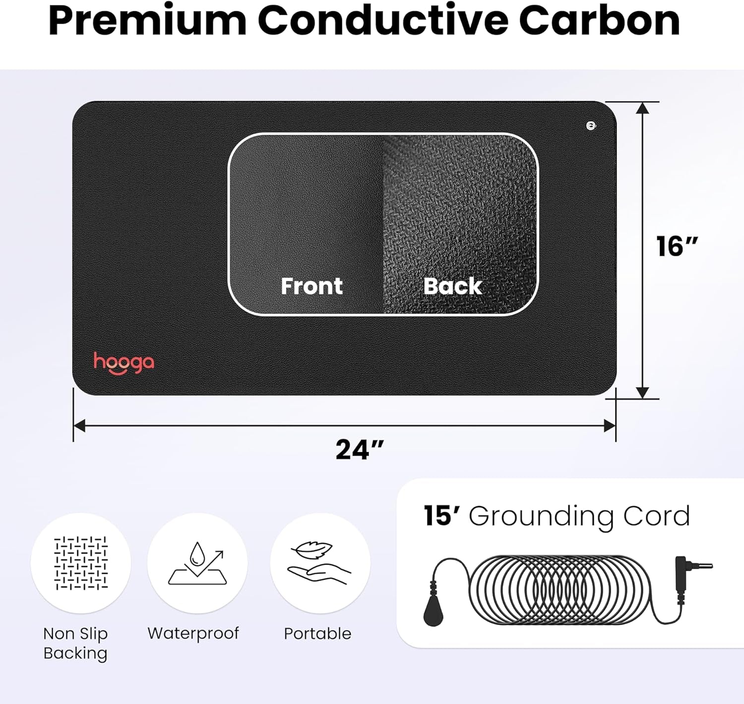 Grounding Mat for Sleep, Energy, Pain Relief, Inflammation, Balance, Wellness. Earth Connected Indoor Grounding for Home, Office, Work. 15 Foot Cord Included. Conductive Carbon