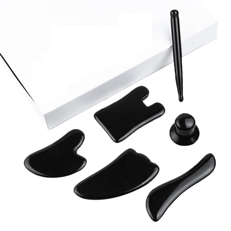 1Pcs Obsidian Jade Roller Gua Sha Natural Jade Scraper Black Gouache Guasha Yoni Egg Massagers for Face Lift Spa Anti-Aging Tool