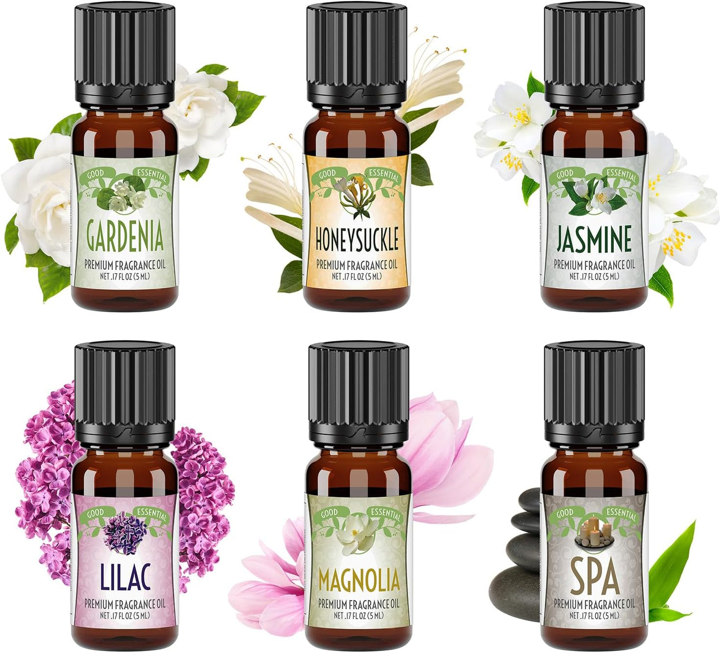 Oil Set – 6-Pack Floral Aromatherapy – Gardenia, Honeysuckle, Jasmine, Lilac, Magnolia, Spa – for Candles, Soaps, Perfume, Diffuser, Home Care