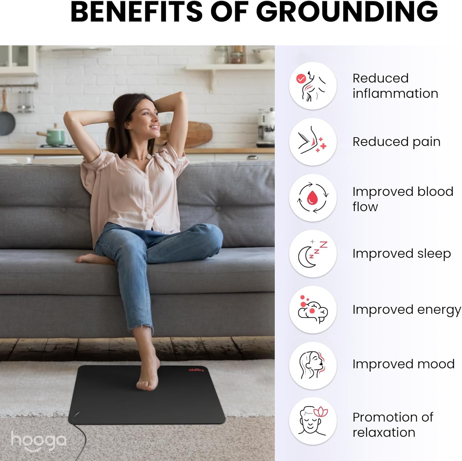 Grounding Mat for Sleep, Energy, Pain Relief, Inflammation, Balance, Wellness. Earth Connected Indoor Grounding for Home, Office, Work. 15 Foot Cord Included. Conductive Carbon